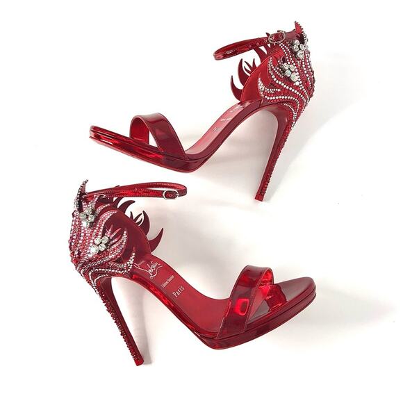 NEW Christian Louboutin Loubi Vega Red Crystal Embellished Strappy Sandals 38 - Picture 4 of 9